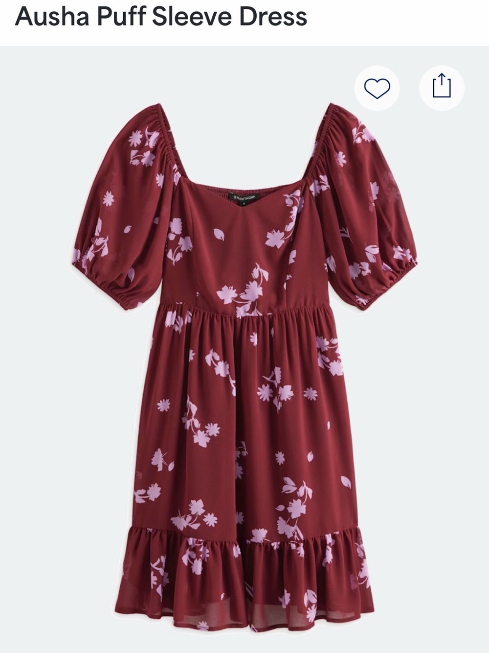 41 Hawthorn Burgundy Puff Sleeve Dress with Lavender Floral